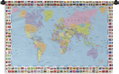 Produktbild von MuchoWow® Wandteppich Wandbehang Weltkarte - Flagge - Atlas 60x40 cm Tapisserie Dekoration Wandtuch - Wanddekorationen