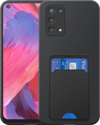 Zdjęcie produktu dla Etui na telefon Oppo A54 5G / A74 5G z uchwytem na kartę TPU - elastyczne etui na tył z silikonu TPU z kieszenią na kartę - czarne - Smartphonics