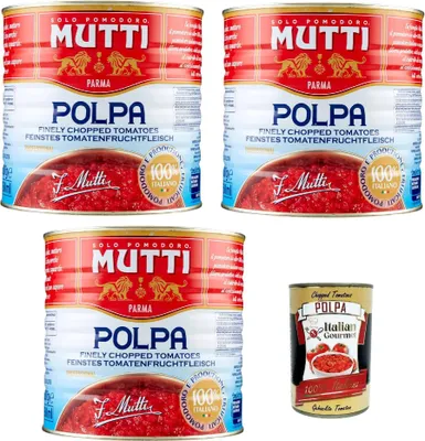 Produktbild von Mutti polpa di Pomodoro Tomatenpulpe Tomaten sauce 100% Italienisch 3x 2.5 Kg dose + Italian Gourmet polpa 400g