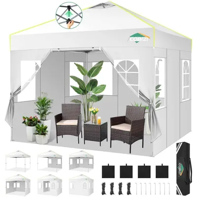 Produktbild von Faltpavillon 3x3m Weiß wasserdicht Winterfest 4 Seitenwände Höhenverstellbar UV-Schutz 50+