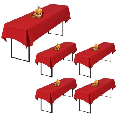 Image de Housses pour tables de bière, couleur rouge, lot de 5, en polyester, dimensions 250 x 100 cm, occultantes, lavables, universelles, adaptées aux tables de bière de 50/70 cm