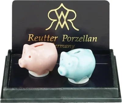 Produktbild von Miniatur Sparschweinchen-Set aus Porzellan, handgefertigt