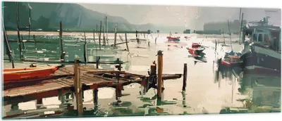 Produktbild von Bilder auf glas - Boot Ufer Brücke - 140x50cm - Glasbilder - Wandbilder - Kunstdruck - zum Aufhängen bereit - Wanddekoration aus Glas - Glas Bilder - Wandbild auf Glas - Einteilig - GAB140x50-3829