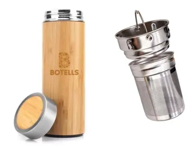 Produktbild von Botells Isolierflasche Thermoflasche 0,5 l, Bambus/Edelstahl Trinkflasche, Tee Bereiter, doppelwandig, Wärme/Kälte Isolation, (Bambus)