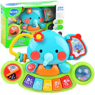 Image de Eléphant interactif avec mini-piano pour enfants de 6 mois et plus, jouet musical + hochet