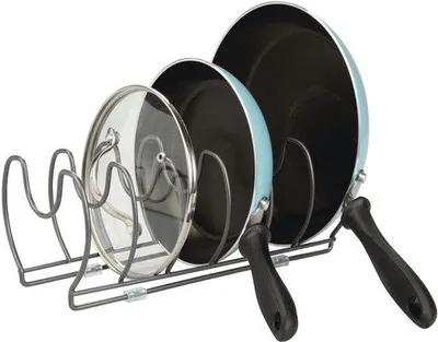 Produktbild von Famanu Halter für Pfannen, Deckel und Töpfe - Platzsparender Metallständer