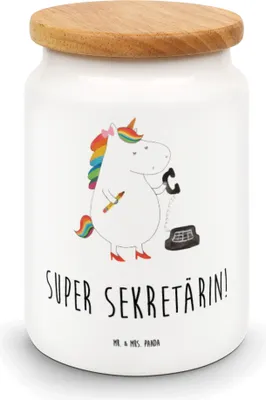 Produktbild von Mr. & Mrs. Panda zuckerdose Einhorn Sekretärin - Weiß - Geschenk, Unicorn, Lebensmittelbehälter, Dose, Aufbewahrungsdose, Rechtsanwaltsgehilfin, Kaffeedose, Keksdose