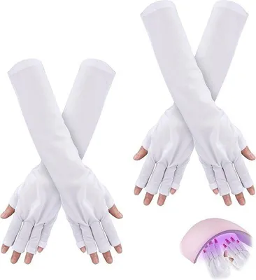 Obrázok produktu pre Rukavice s UV ochranou pre lampy na gélové nechty, dlhé, biele, na manikúru, do nechtového salónu, na vonkajšie použitie