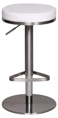 Zdjęcie produktu dla FineBuy Stołek barowy ze stali nierdzewnej, biały, z regulacją wysokości siedziska (57–82 cm), nowoczesny stołek barowy, obracany o 360°, stołek barowy z podstawą, stołek bistro, wysoki