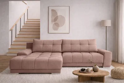 Produktbild von Kaiser Möbel Ecksofa mit schlaffunktion und bettkasten, Eckcouch WAVE stoff SORO Links Rosa