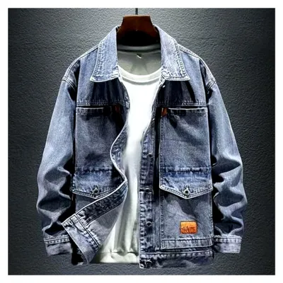 Produktbild von Jeansjacke Herren Biker Stil Distressed Baumwolle Übergangsjacke Lose Langarm Große Größen Truckerjacke Vintage Denimjacke