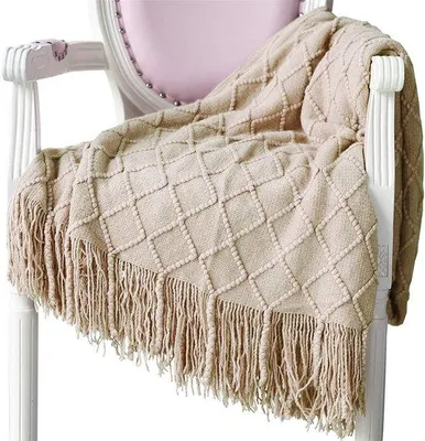 Zdjęcie produktu dla Ibenzoa® miękka wełniana kołdra z frędzlami – dzianinowa, lekka kołdra idealna do przytulania, o wymiarach 125 x 210 cm, przeznaczona do sofy i łóżka, kolor khaki