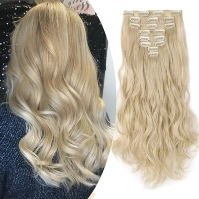 Obrázek produktu pro Clip-in prodlužovací vlasy, vlnité, 8 kusů, 60 cm, zesvětlená blond barva