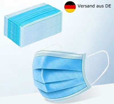 Produktbild von 50x Atemschutz-Masken Mundschutz-Masken Einwegmaske OP-Maske Mund-Nasen-Maske 3-lagig Gummiband