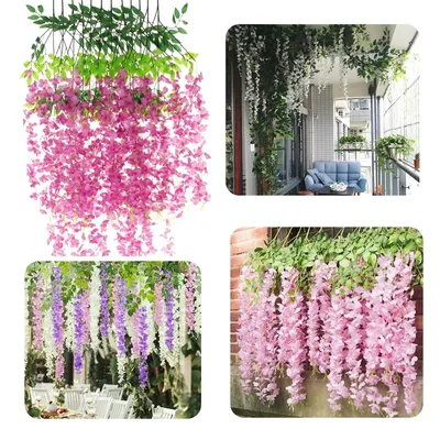 Produktbild von Glyzinien-Künstliche Blumengirlande, Glyzinien-Blumen, hängende Dekoration, 12 Stück - lila