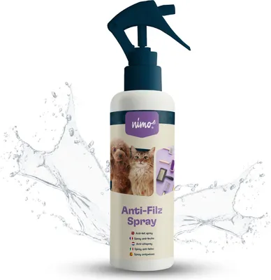 Produktbild von nimo® Anti Filz Spray | für Hunde, Katzen & Haustiere | Entfilzungsspray löst Verfilzung & Knoten im Fell | leichtere Kämmbarkeit, Fellpflege, Entwirrung