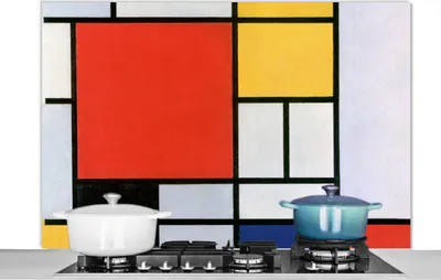 Produktbild von KitchenYeah®  Spritzschutz Küche - Küchenrückwand - Wandschutz für Herd und Spüle - Kunst - Mondrian - Alte Meister - Komposition 2 120x80 - Alu-Dibond (Alternative zum Spritzschutz aus Glas) - Hitzeb