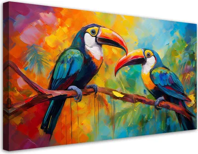 Produktbild von Leinwandbild Tukan Bunte Vögel Tropisch 100x50 Feeby Bunt bild für die wand bereit zum aufhängen
