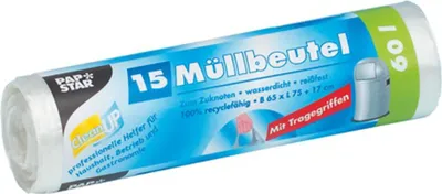Image de Sacs poubelles PAPSTAR avec poignée, 10 litres, transparents, film PEHD, 395 x 420 mm, 1 rouleau de 30 sacs
