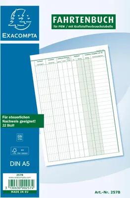 Produktbild von Exacompta 10x Fahrtenbuch, DIN A5, 32 Blatt - Motiv - 257B