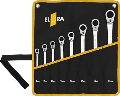 Produktbild von Elora Satz-Maulschlüssel mit Ringratsche, umschaltbar, 8-teilig 8-22 mm, ELORA 204JS 8MT
