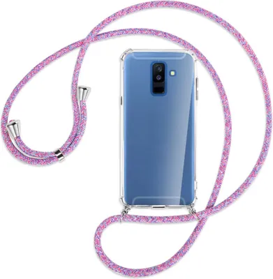 Produktbild von Handykette Backcover-Schutzhülle mit Band (Metall silberfarben) für Samsung Galaxy A6 Plus 2018 / J8 - lila/rosa/blau