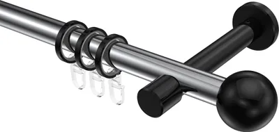 Produktbild von Interdeco Gardinenstange / Vorhangstange Chrom / Schwarz, Typ Prestige Luino (Kugel), 20 mm Ø 1-läufig, 200 cm