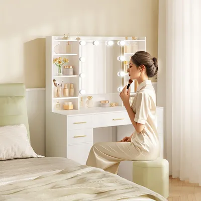 Image de Table de maquillage - Table de beauté - Meuble de rangement pour cosmétiques - Coiffeuse