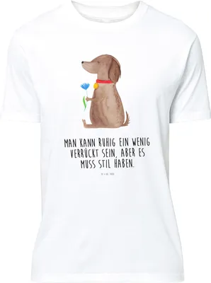 Produktbild von Mr. & Mrs. Panda S T-Shirt Hund Blume - Weiß - Geschenk, Größe, Tshirt, Baumwoll, Süß, Statement-Shirt, Halsband, Haha, Sprüche, Hunde