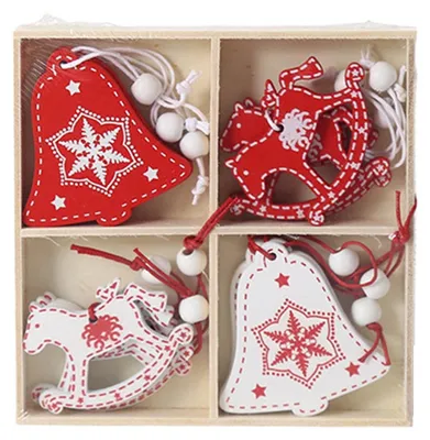 Productafbeelding van Kerstdecoratie, houten kerstboomornamenten, 12 stuks, kerst