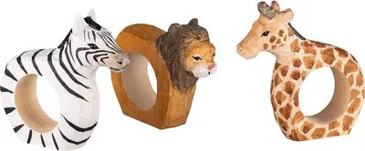 Image de Ronds de serviette en bois « Animaux d'Afrique », peints à la main, 9 x 7 x 2 cm
