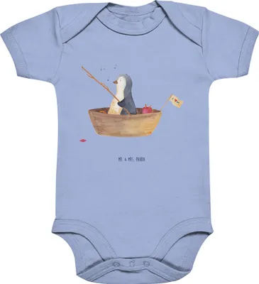 Produktbild von Mr. & Mrs. Panda Einteiler Pinguin Angelboot 6. - 12. Monat - Dusty Blue - Geschenk, Boot, Trennung, Optimistisch, Pinguine, Babybody, Kurzarmbody, Strampler Baby, Leben