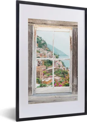 Produktbild von MuchoWow® Gerahmtes Poster Durchschauen - Italien - Blumen 40x60 cm - Poster mit Schwarzem Bilderrahmen Wandposter Rahmen Foto Bilder - Poster in Rahmen