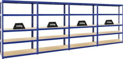 Produktbild von Mega Deal | 4x Schwerlastregal Big Elephant S | HxBxT 180x120x45 cm | Fachlast 250kg | Blau