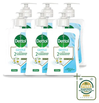 Produktbild von 6 x Dettol Handseife Gentle - Kamille & Baumwollblüte - 250 ml - Vorratspackung - 6 Stücke