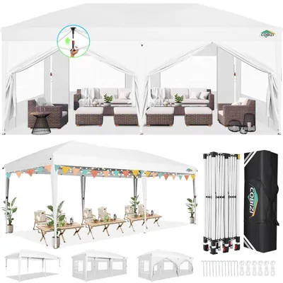 Image de Pavillon de jardin 3x6 mètres, blanc, avec 6 panneaux latéraux, imperméable, protection UV, hauteur réglable