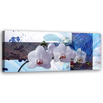 Produktbild von Leinwandbild Blaue Orchideenkomposition 150x50 Feeby Blau bild für die wand bereit zum aufhängen