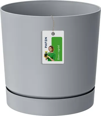 Produktbild von Blumentopf mit Untertasse, grauer Kunststoff, 17,8 cm, Tubo