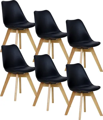 Produktbild von WOLTU 6er Set Esszimmerstühle Küchenstuhl Design Stuhl Esszimmerstuhl Kunstleder Holz, Schwarz
