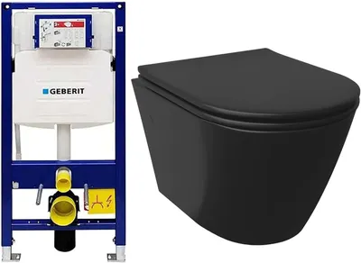 Produktbild von Alpenberger Wand WC Spülrandlos | Hänge WC Komplettset aus Kloschüssel und WC Sitz mit Absenkautomatik | Toilette mit Nano Beschichtung | Passend Geberit (Set 1)