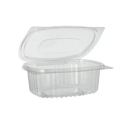 Produktbild von Feinkost- und Salatschalen mit Klappdeckel, R-PET oval 375 ml 5 cm x 11,5 cm x 14,4 cm klar