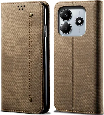 Obrázek produktu pro Pouzdro pro Xiaomi Redmi Note 14 4G, Kožené Peněženkové Pouzdro s Magnetickým Uzavíráním a Stojánkem Khaki
