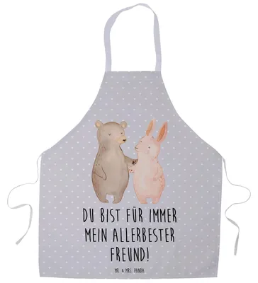 Produktbild von Mr. & Mrs. Panda Kellnerschürze Bär und Hase Umarmen - Grau Pastell - Geschenk, Freundin, Best Friends, Kellner Schürze, Kochkleidung, Beste, Kochschürze, BFF, Vorbinder