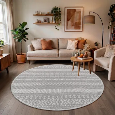 Produktbild von Outdoor Teppich Flachgewebe modern Boho Ethno wetterfest Außenbereich Grösse 200 cm Rund