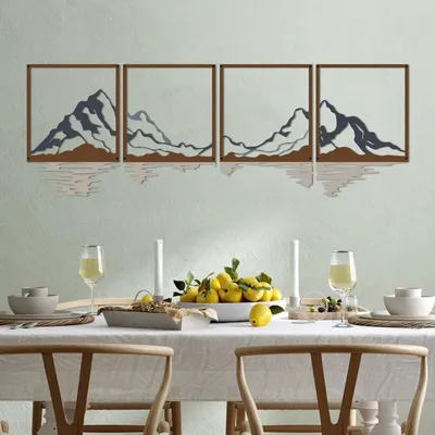 Zdjęcie produktu dla Zestaw 4 obrazów ściennych "Metall Berg" przedstawiających górskie rzeki, wymiar 127x40 cm
