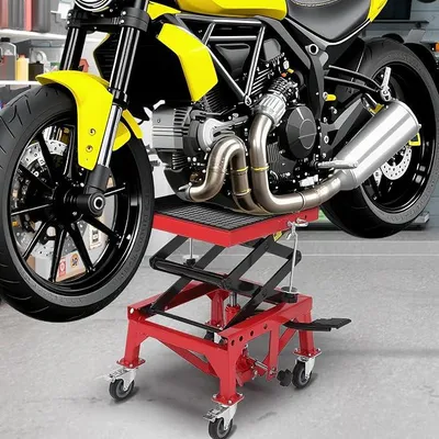 Produktbild von Hydraulischer Motorrad-Wagenheber, Rollbarer Motorrad Heber Hebebühne bis zu 160kg, Motorradheber Scherenheber mit 4 Rädern, Einstellbare 35-87 cm Motorradlift mit Fußbetätigung ATV Dirtbike