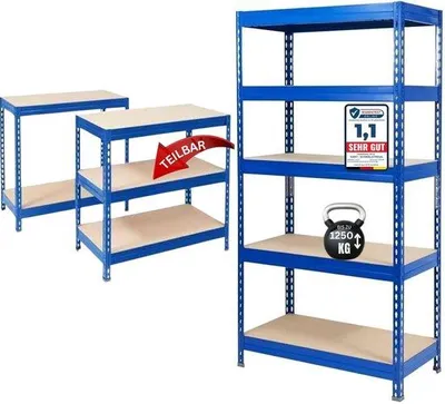 Produktbild von Famanu Schwerlastregal - Robustes Aufbewahrungssystem - 220x120x45cm - Blau