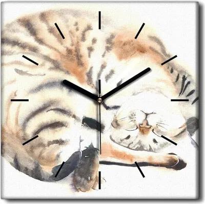Produktbild von Coloray Uhr auf Leinwand 30x30 cm Wand Uhr Dekoration Wohnzimmer Segeltuch schwarze Hände -Katzen Tiere Aquarelle