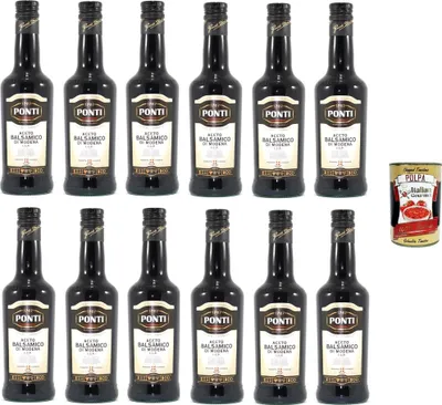 Produktbild von Ponti Aceto Balsamico di Modena, 500 ml Flaschen, 12er Pack, + Italian Gourmet polpa 400g