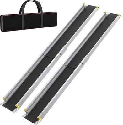 Productafbeelding van 2 x rolstoelhelling, telescopisch, 91-153 cm, aluminium helling, rolstoel, draagvermogen 300 kg, telescopische helling, oprijplaat, laadhelling, verstelbaar, draagbaar, voor rolstoelen en
